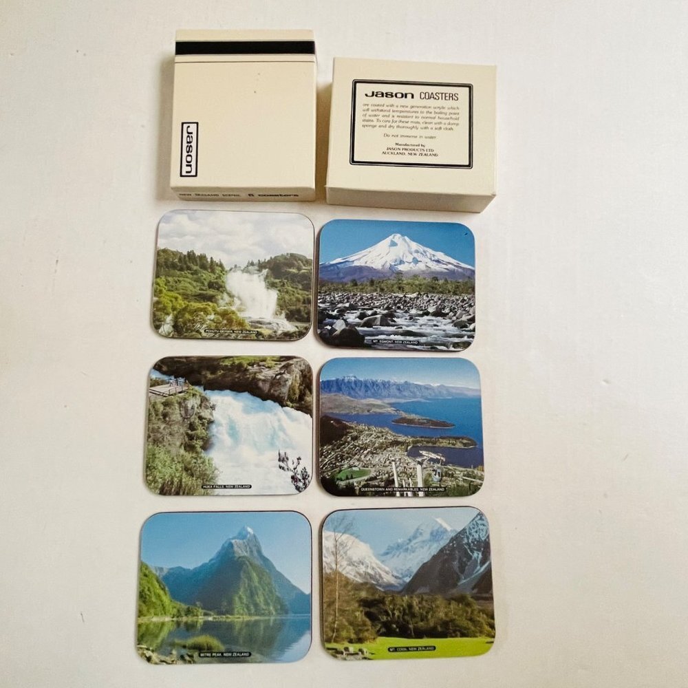 Jason Coasters New Zealand Set of 6 Mats National Parks Falls Photo Cork Back